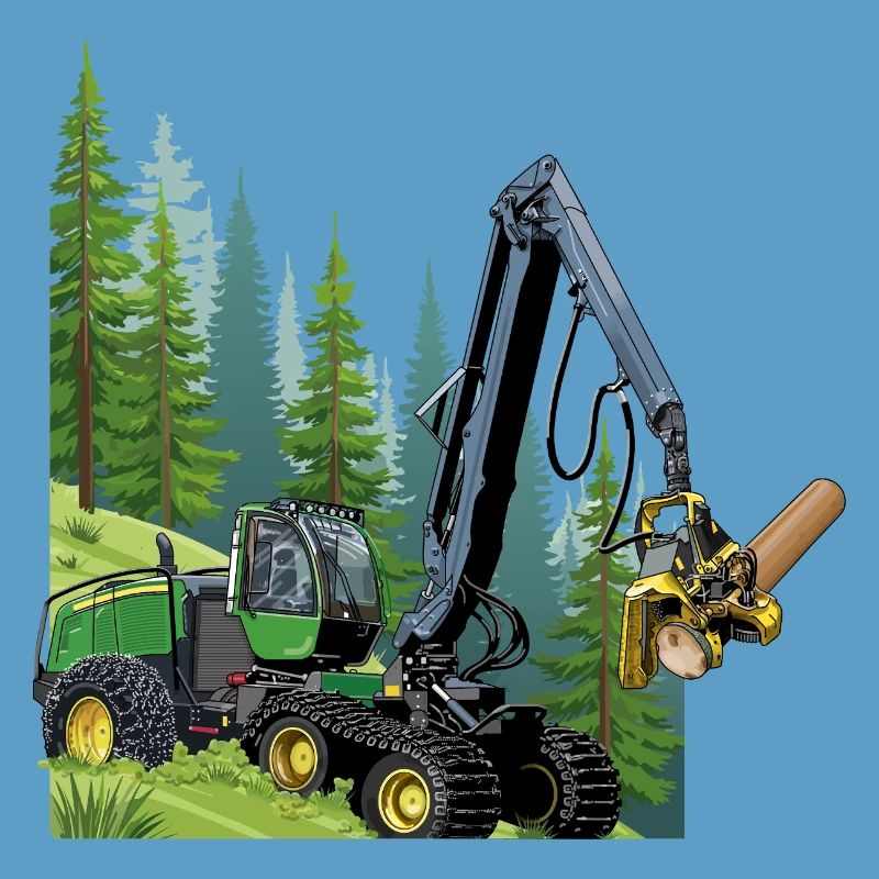 Récolteuse, moissonneuse en forêt