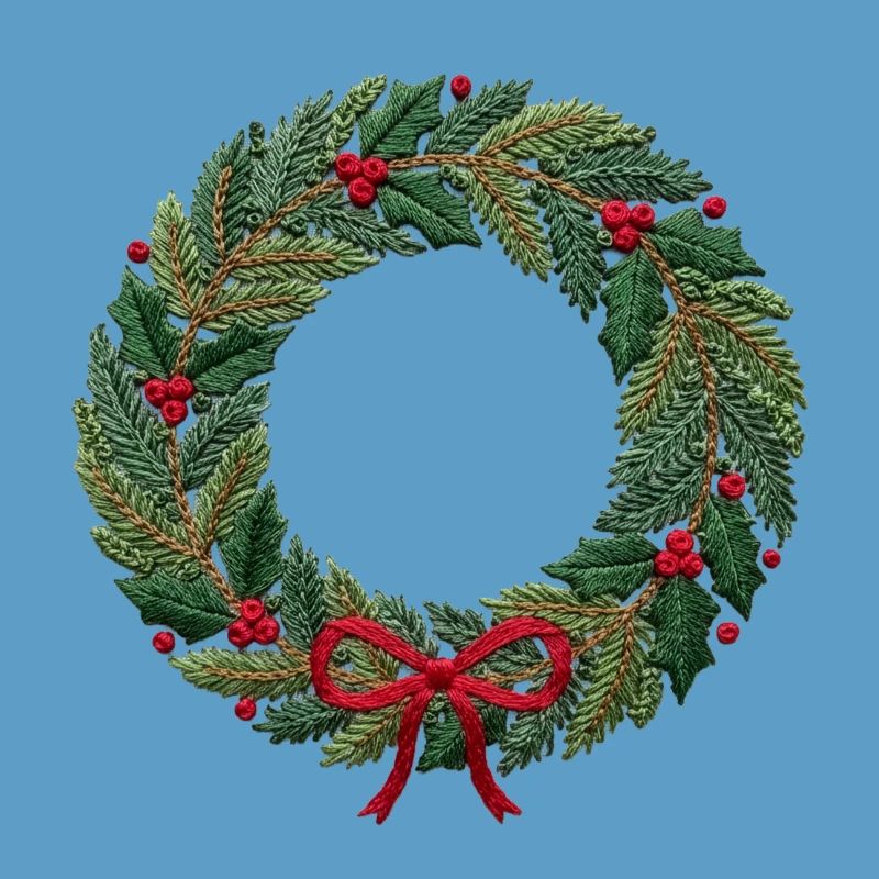 Bestickter Weihnachtskranz, groß oder klein zum Nähen