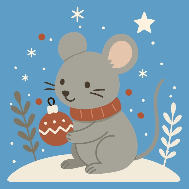 Winterliche Maus mit Weihnachtskugel – Tiermotiv