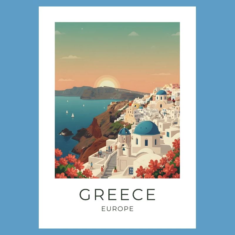 Vue côtière du coucher de soleil de Santorin