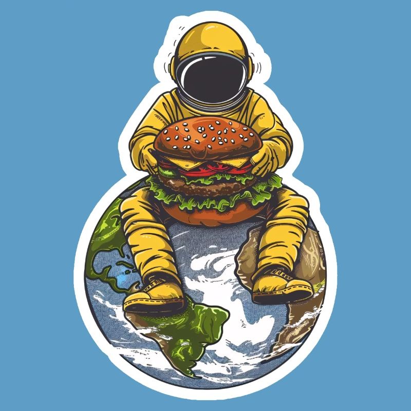 Un astronaute est heureux de son hamburger dans l’espace