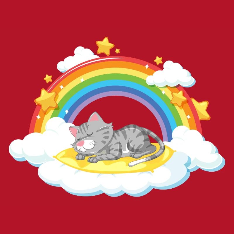 Dreaming Cat on Rainbow Cloud