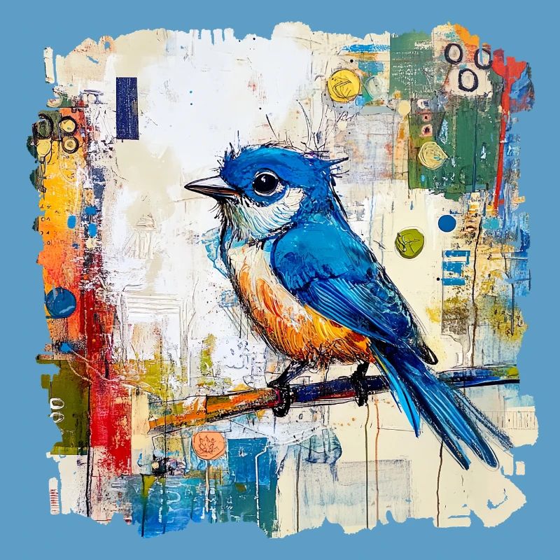 Blauer Vogel im abstrakten Farbmeer