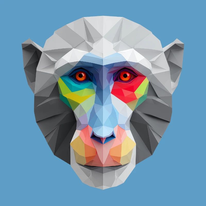 Colored Low-Poly Monkey Face Logo Art Design