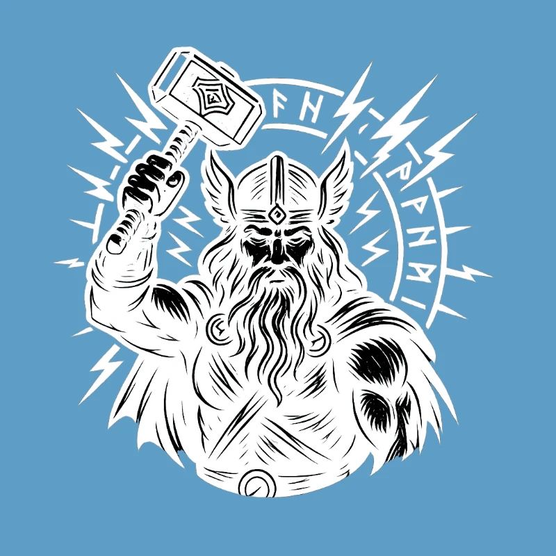 Odin with Thorhammer Lightning Rune Circle Mjölnir