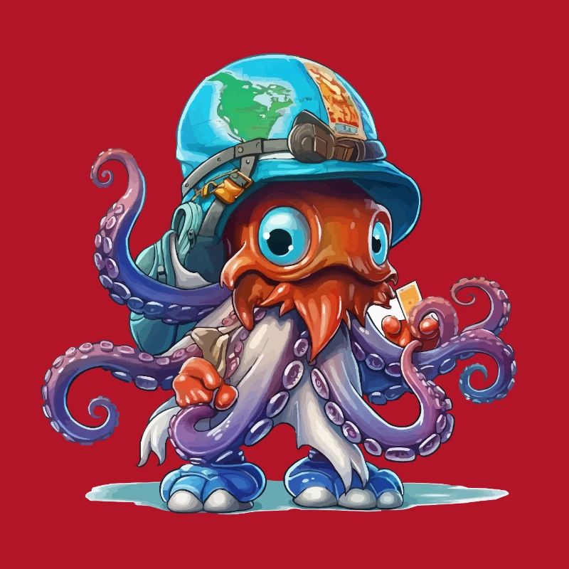 Oktopus Entdecker mit Weltkartenhelm
