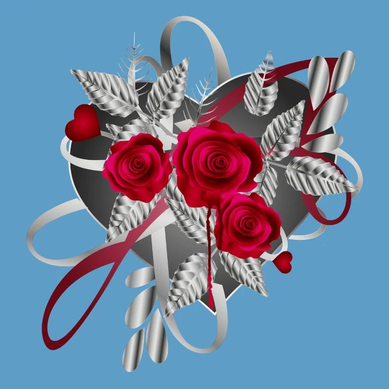 Composition argentée de la Saint-Valentin avec des roses