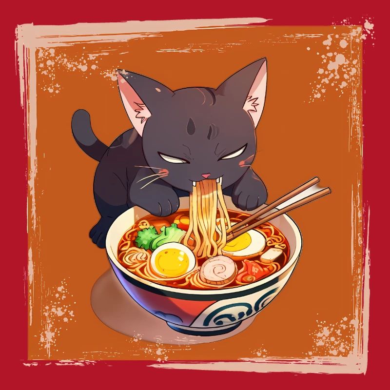 Cat eats ramen