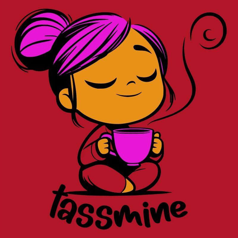 Tassmine enspannt mit einer Tasse Tee oder Kaffee