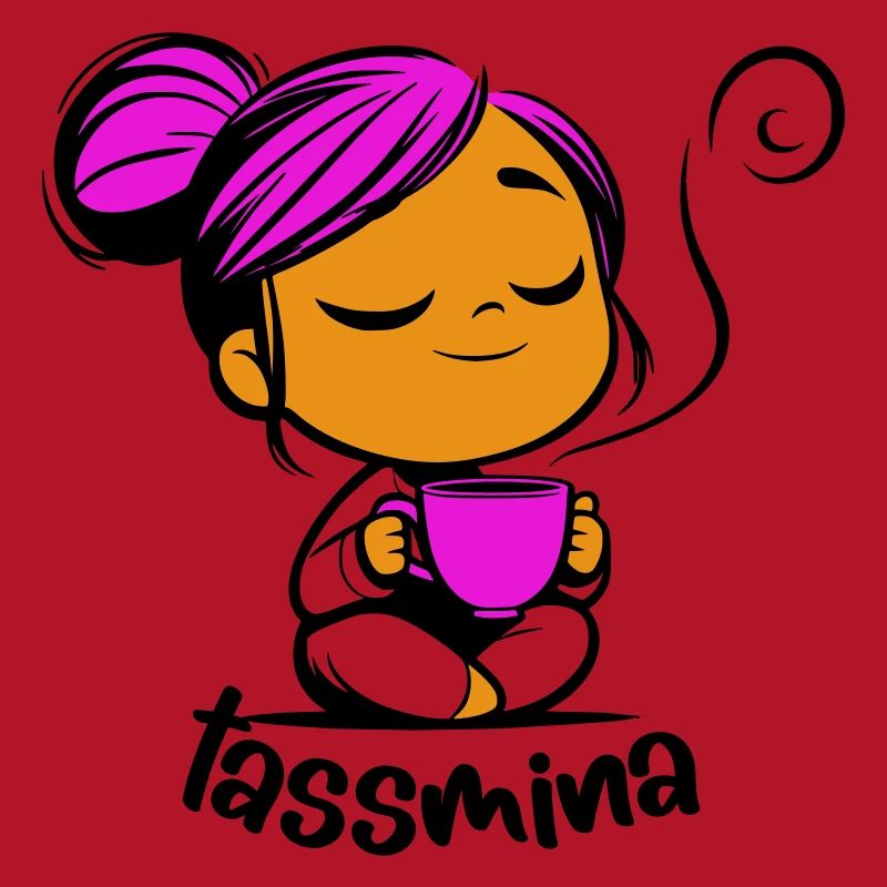 Tassmina enspannt mit einer Tasse Tee oder Kaffee