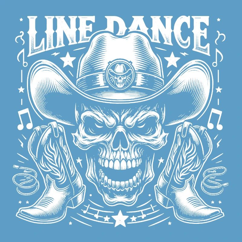 Line Dance Skull mit Stetson und Boots und Lasso