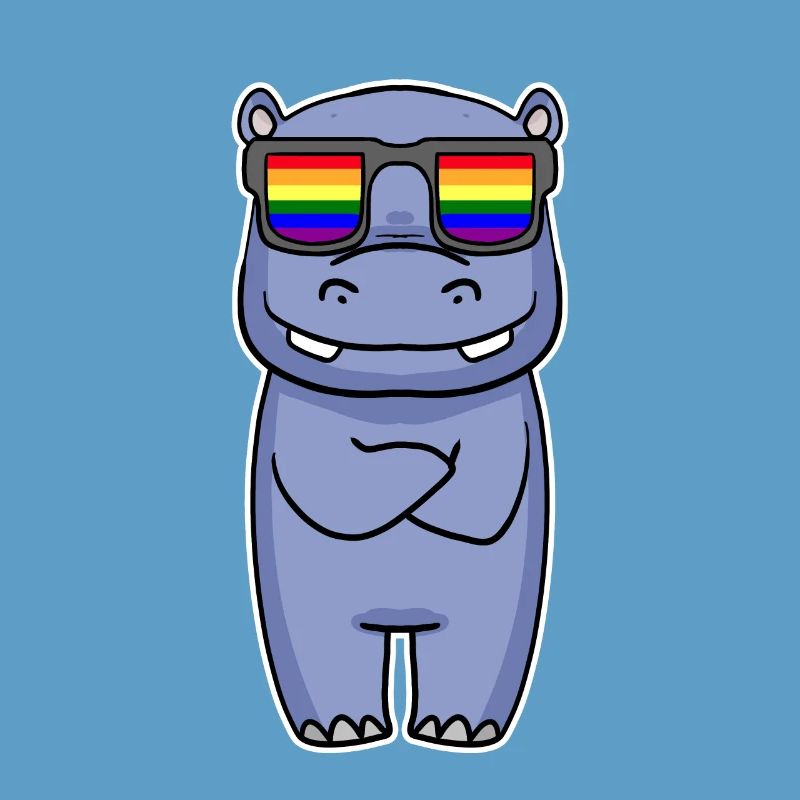 Regenbogen - Nilpferd mit Brille