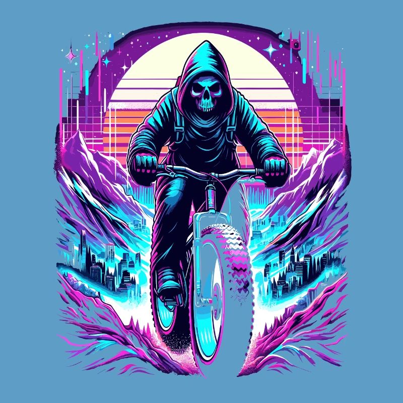Skeleton Fatbiker Synthwave Retro Bicycle Rider