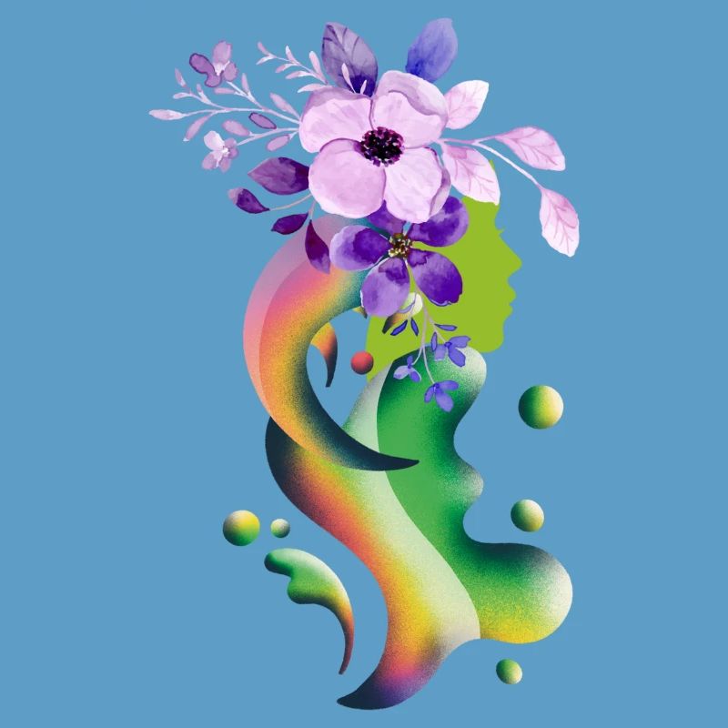 Ein Mädchen mit Blumen Schwebendes Mädchen