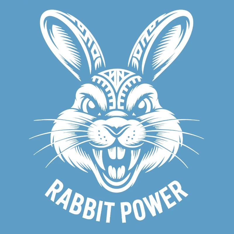Artistic rabbit design with power slogan