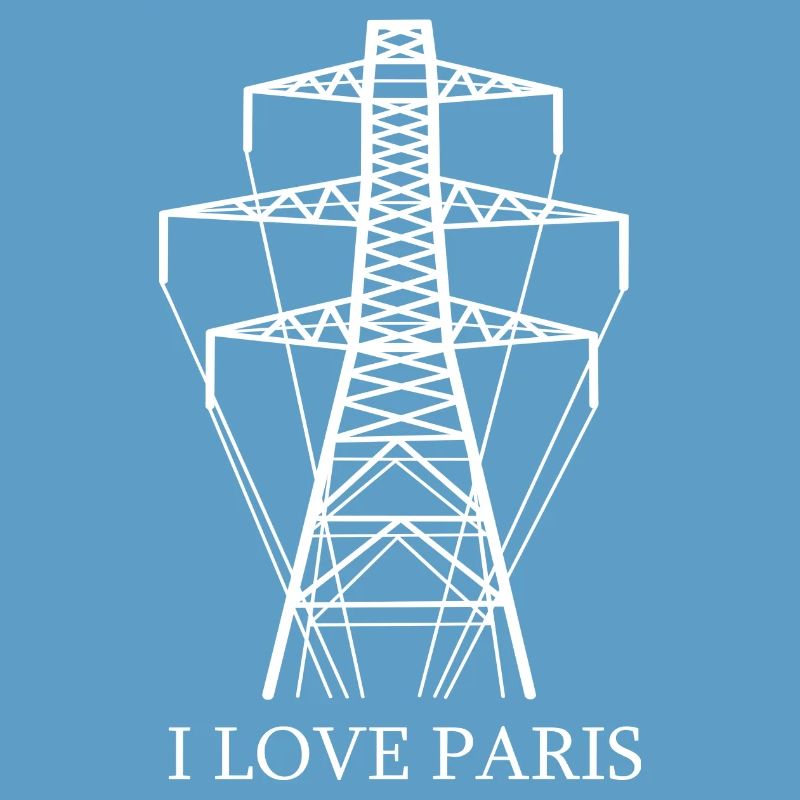 Power pole as Eiffel Tower "I Love Paris" satire