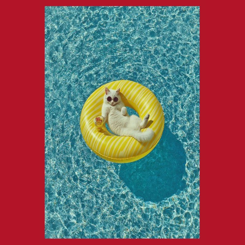 Sunlit Cat on Yellow Pool Float