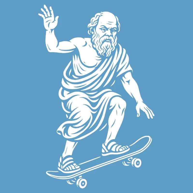Ancient Philosopger Socrates on a Skateboard