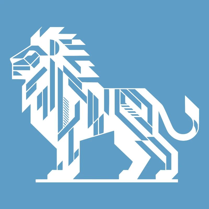 Geometric lion with teeth and elegant mane