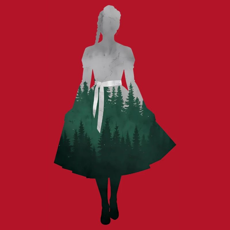 Dirndl Silhouette with Forest – Alpine Style Elegant