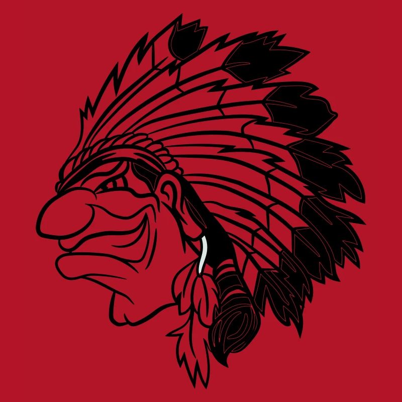 Indian chief grinning cunningly cartoon monochrome
