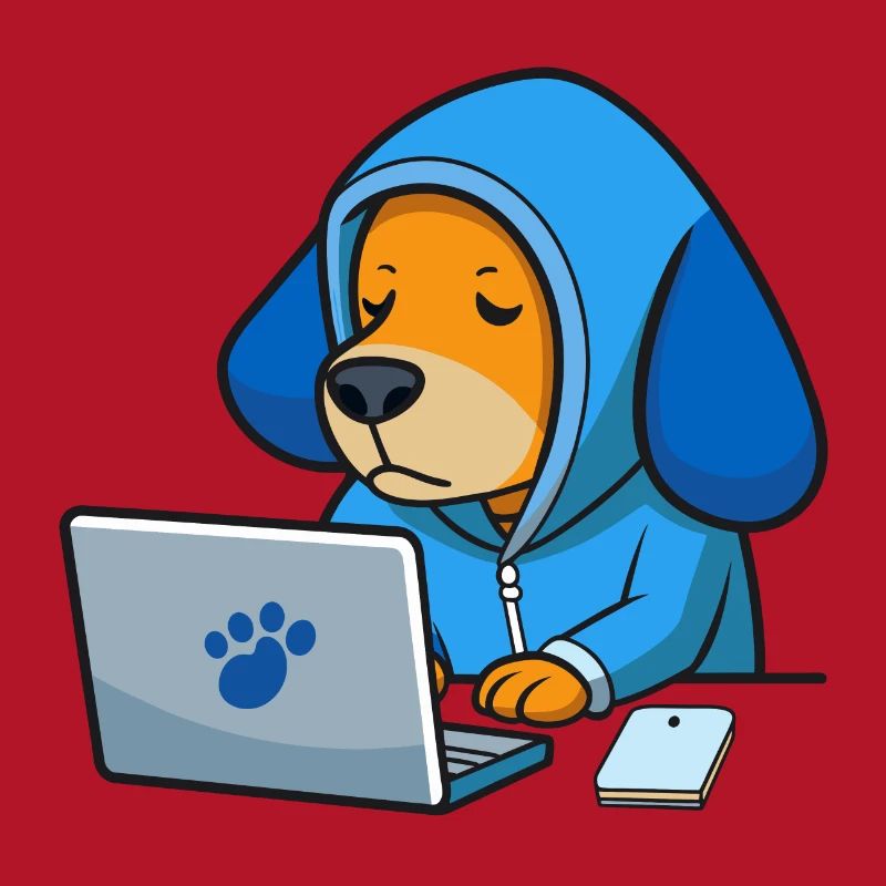 Un chien hacker mignon dort dans un sweat à capuche devant le PC