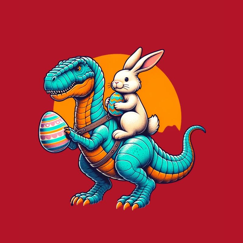 Easter Bunny Riding Dinosaur with Easter Egg