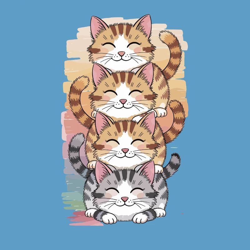 Cute Cats Stack Cartoon Illustration