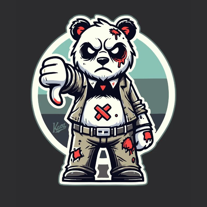 Panda zombie usé avec les pouces vers le bas