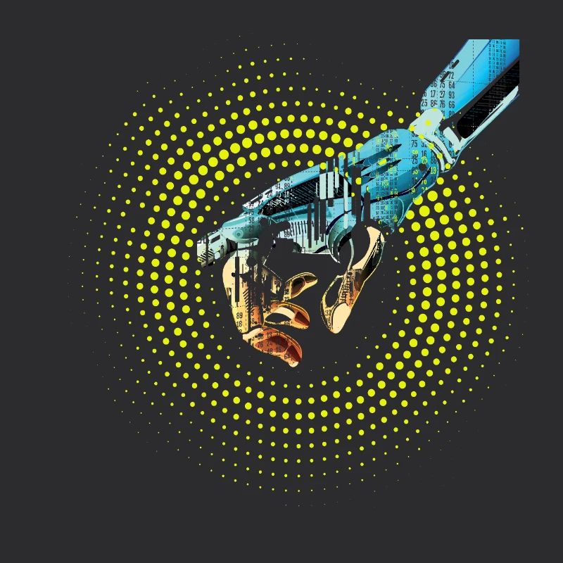 ordinateur main robot IA code cyborg numérique pc