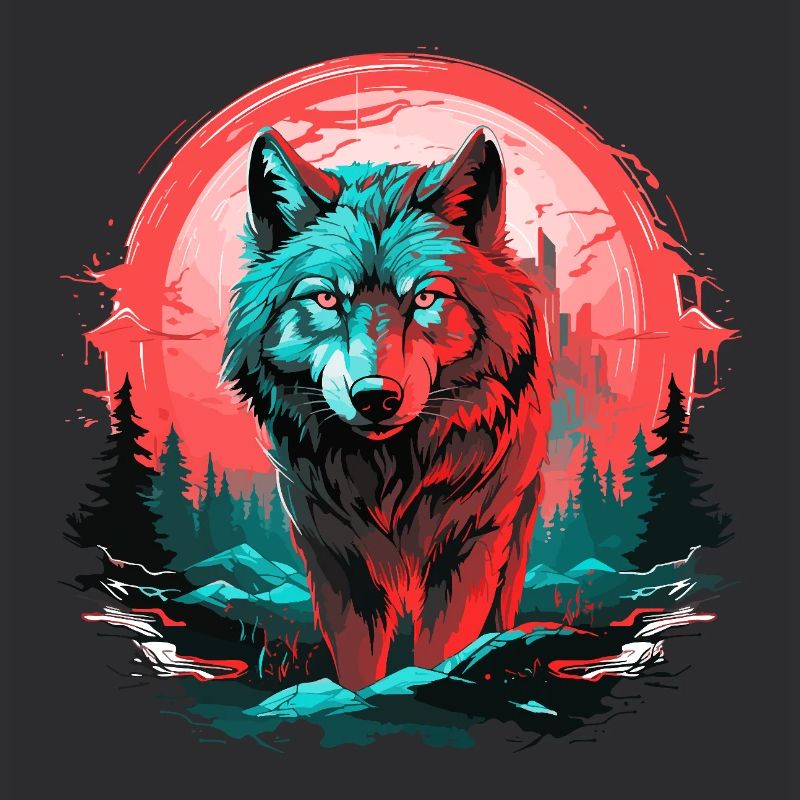 Wolf Night Moon Neon Wolf Head Forest Nature Mountains