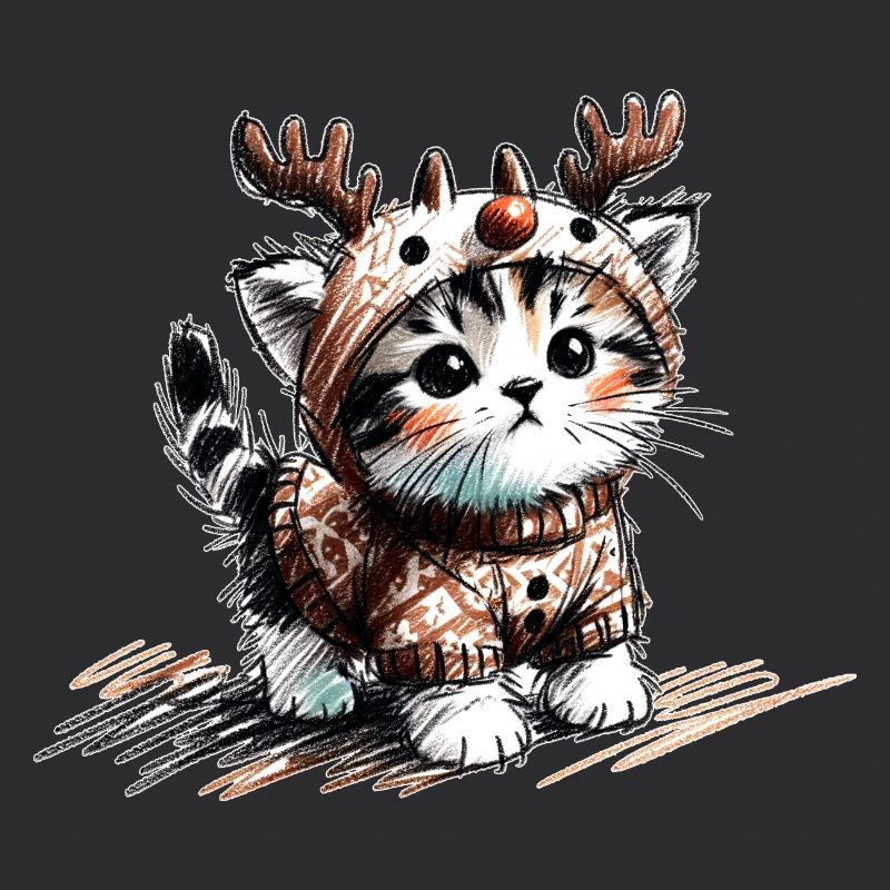 Katze mit Rentiergeweih und Pullover