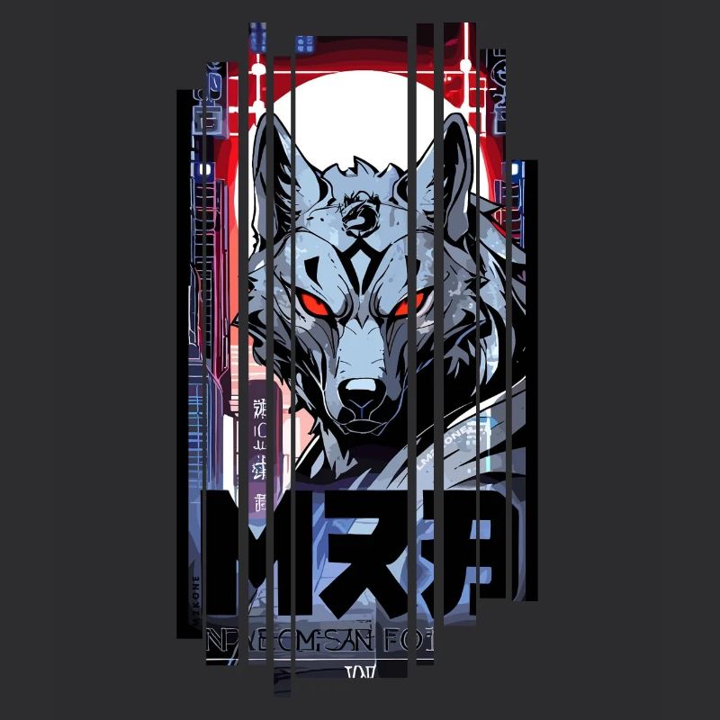 Silberner Wolf Cyborg Geometrisch