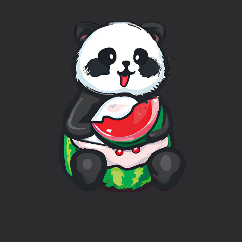 Un panda mignon s’assoit et mange une pastèque