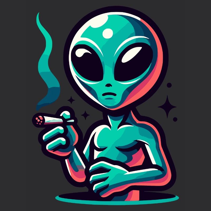 Alien mit Joint Zigarette rauchen