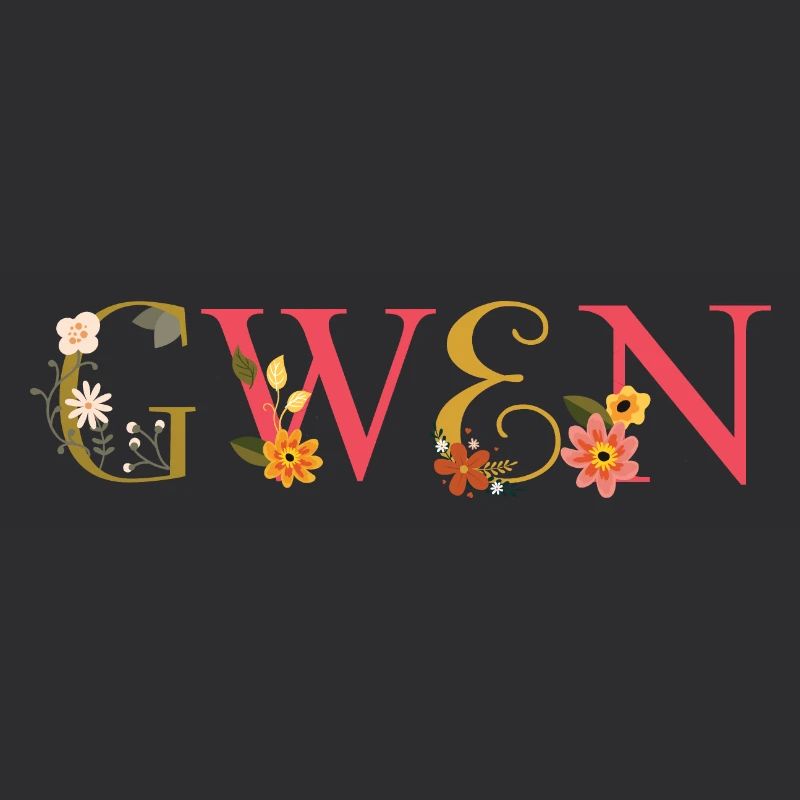 Le nom GWEN est décoré de fleurs