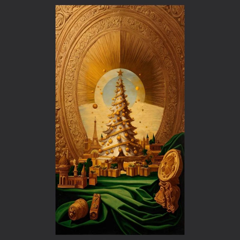 Sapin de Noël doré avec la Tour Eiffel dorée
