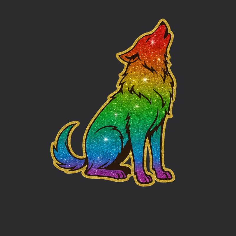 Howling Rainbow Wolf Glitter Silhouette