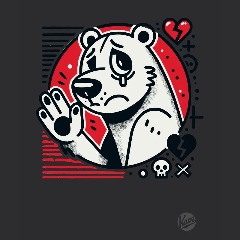 Sad bear waves goodbye with hearts