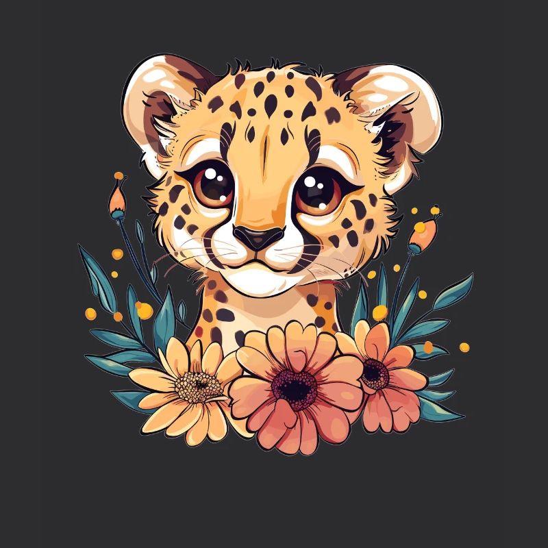 Bébé guépard avec des fleurs