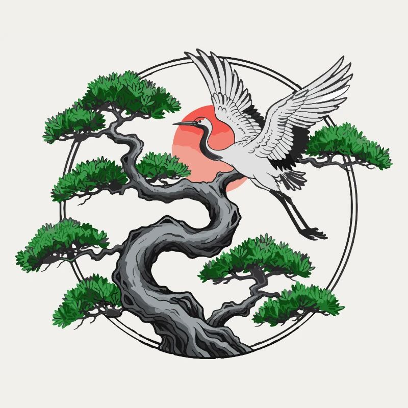 Cranes & Twisted Pine Tree