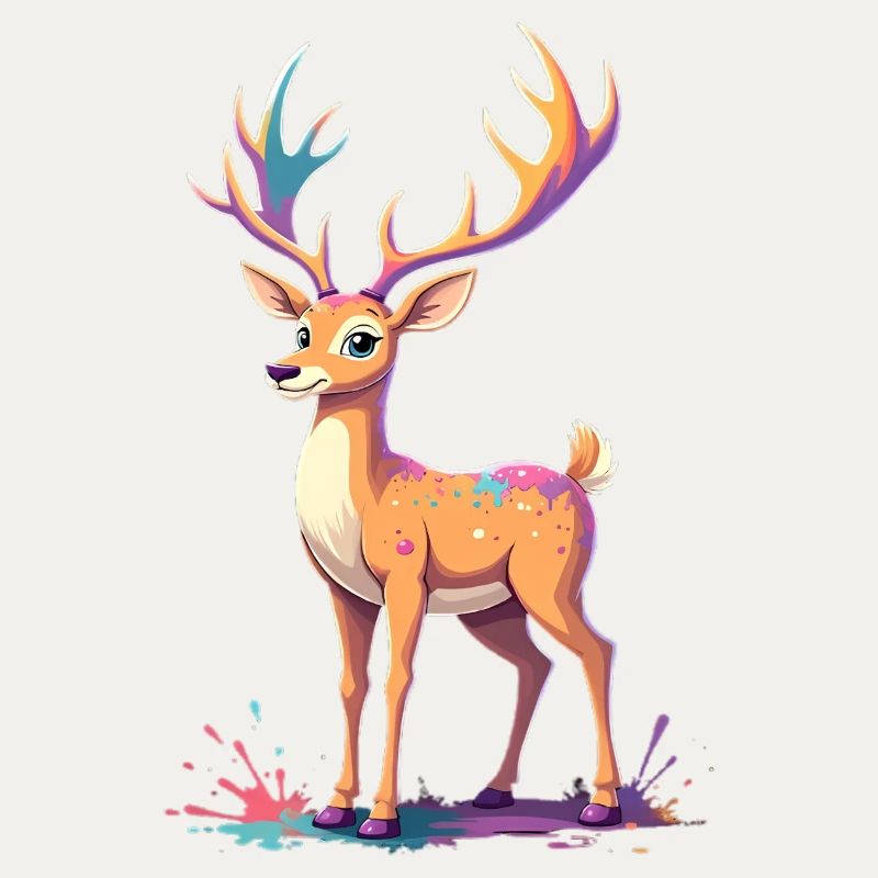 Cerf avec bois arc-en-ciel explosion de couleurs