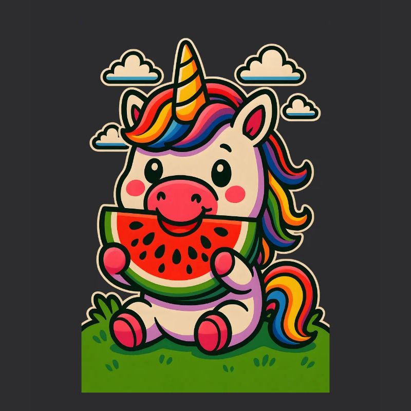 Licorne arc-en-ciel mangeant de la pastèque
