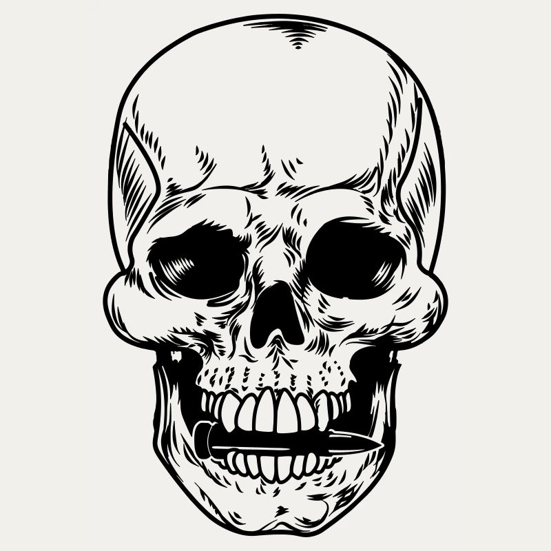 Skull with bullet between the teeth
