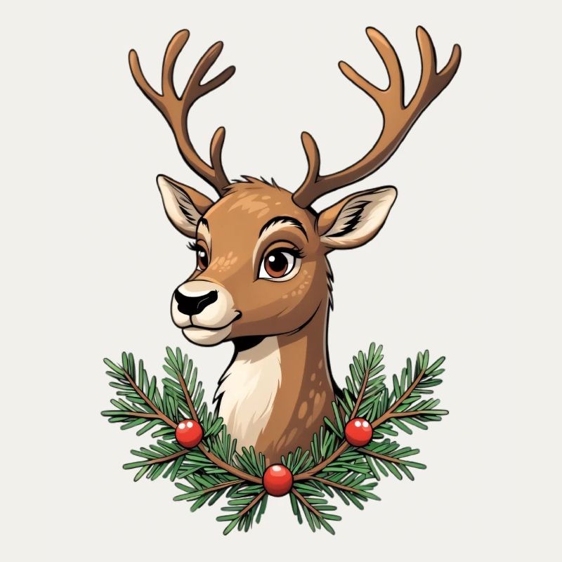 Hirschkopf mit Weihnachtskranz