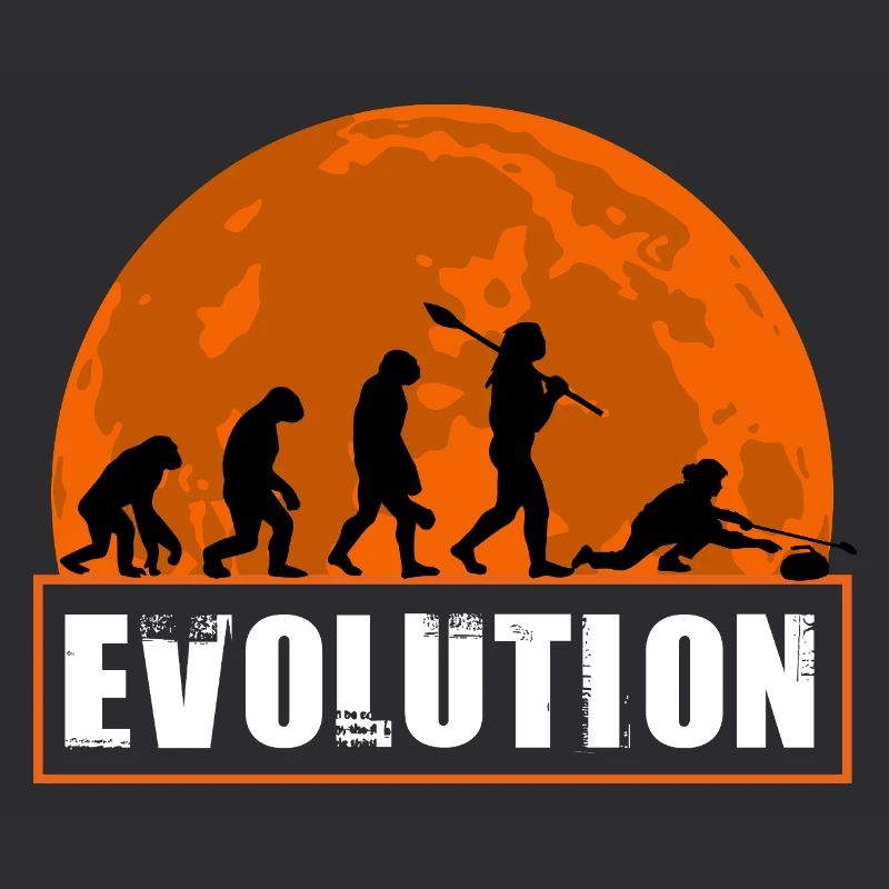 Curling Evolution Silhouette Winter Sport Humor