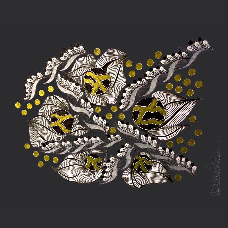 Leaf Lines Pattern with Gold Dots