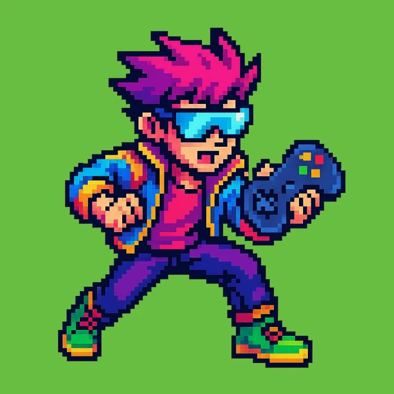 Retro Pixelheld mit Controller