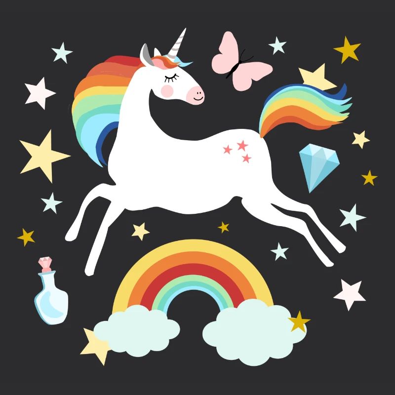springendes Einhorn Regenbogen Pferd Wolken Sterne
