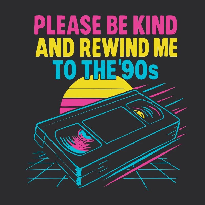 Retro 90s Cassette Tape and Sunset Design